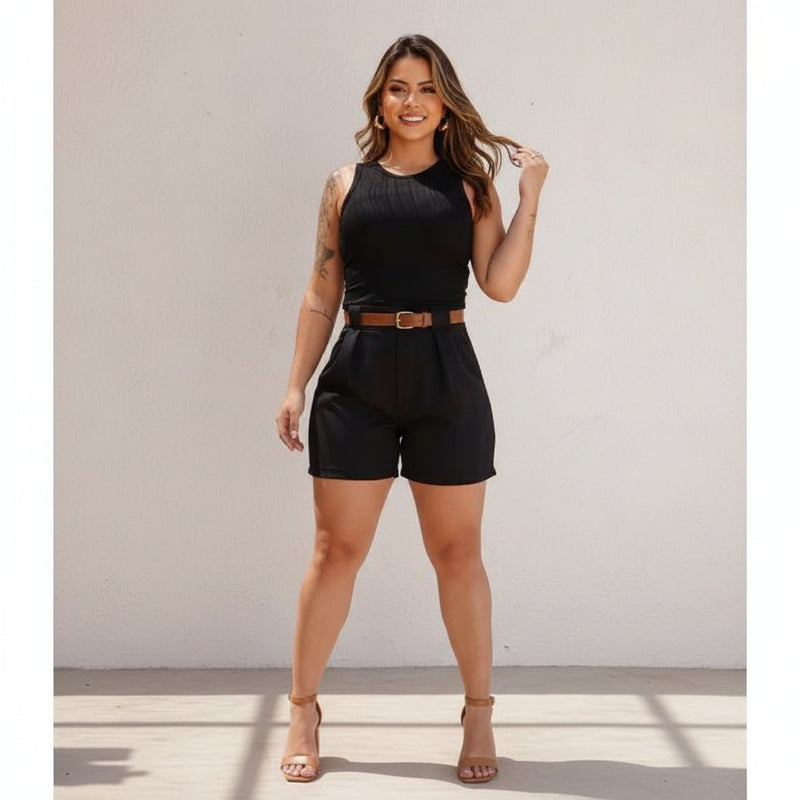 Conjunto short cropped e cinto